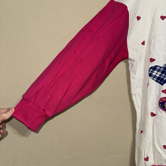 COMFY CLUB Women's Comfy Cotton Sweater Hearts‎ L Embroidered Pink White - Picture 6 of 6